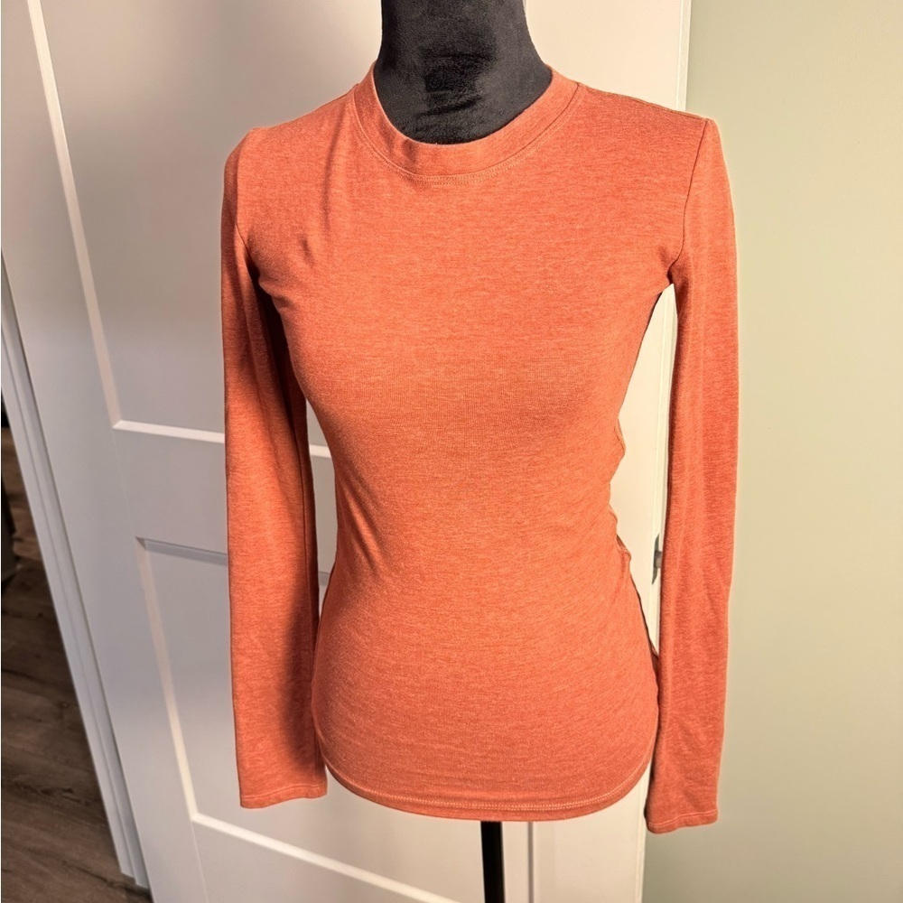 Lunya Restore Long Sleeve Shirt Top Pima cotton blend small orange